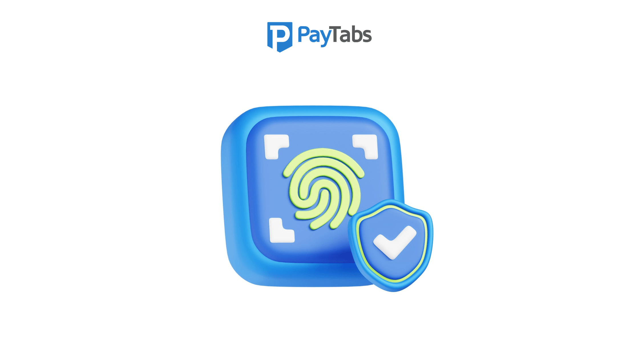 Biometric fingerprint scan with security checkmark icon representing PCI-DSS compliance and fraud protection for businesses